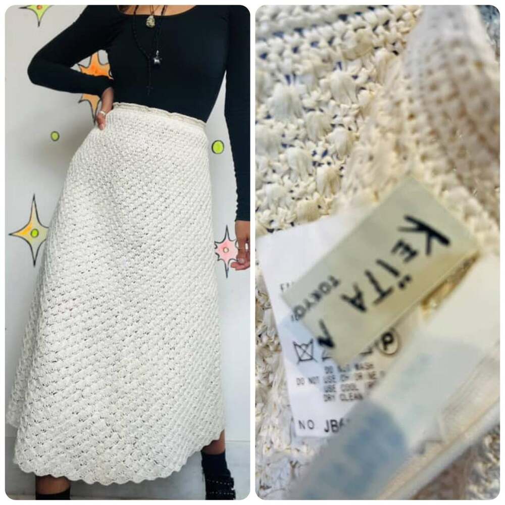 Vintage Keita Maruyama Tokyo Japanese Raffia Straw Woven Off-White Swing Skirt S